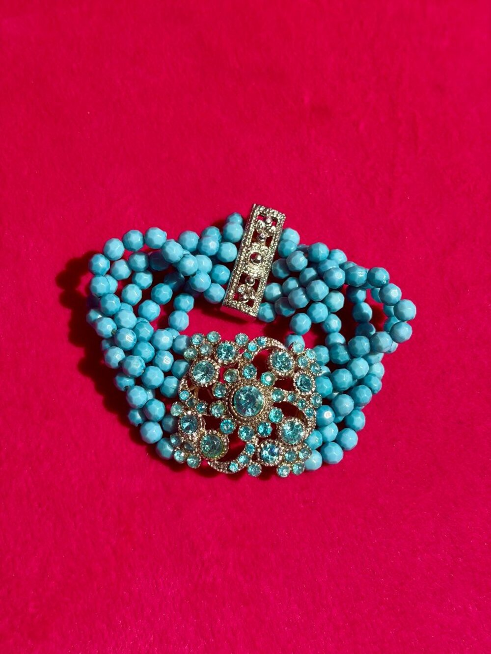 Heidi Daus Turquoise Multi-Strand Statement Bracelet- Art Deco, Vintage, Glam